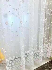 2pcs White French Delicate Sweet Tiny Floral Milk Silk Embroidered Sheer Curtain, Pastoral Style, Suitable For Living Room, Bedroom, Balcony, Office, Home Decor, All Season - White - View 7