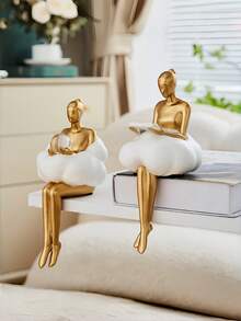 1pc Quoowiit Gold Decorative Thinker Statue, Abstract Sculpture Ornament, Bookshelf Decor, Office Decor, Modern Home Decor, Living Room Decor, Collectible Figurine, Coffee Table Decor, Room Decor, Home Decor, Suitable For Office And Students, Jewelry Storage - Multiple Styles - View 4