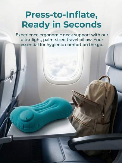 1pc Square Inflatable Travel Pillow - Neck Support For Car & Plane, Also Suitable As Lumbar Cushion, Ideal For Long Flights & Road Trips, Comfortable Aviation Accessory, Elegant Travel Gear, Durable Inflatable Material