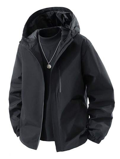 Plus Size Men's Zip-Up Hooded Jacket, Suitable For Spring And Autumn