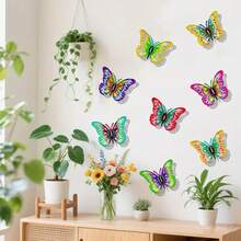 8pcs/Set Colorful Metal Butterfly Wall Art, Vibrant Outdoor Wall Decor, Indoor/Outdoor Metal Craft Decorations, Lively Home Accents - 8pcs Butterfly - View 7