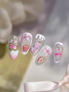 1pc 5D Japanese Style Pink Heart & Butterfly Nail Art Stickers, Shiny Letter Cute Self-Adhesive Nail Decor Tools Accessories - Multicolor - View 6