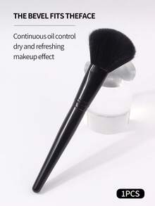 1支柔软蓬松的合成纤维散粉刷 | 黑色大号扇形化妆刷 | 散粉腮红面部化妆工具，适合初学者 - 黑色 - 查看 3