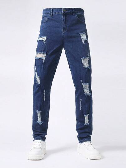 Jeans di jeans blu slavato classico e alla moda da uomo
