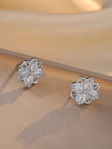 3pcs/Set Elegant Rhinestone Flower & Square Stud Earrings, Versatile For Daily, Work, And Party Wear - Multicolor - View 8