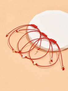 Bộ 3 vòng tay dây điều chỉnh được mặt hình trái tim tối giản, vòng tay dây thừng đỏ thủ công đơn giản dành cho nữ, trang sức đa năng để đeo hàng ngày. - Đỏ - Xem 4