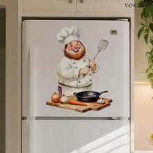1 pieza Pegatina de pared de chef, pegatina autoadhesiva de cocinero de dibujos animados lindo para salpicadero de cocina, estufa, decoración del hogar y comedor, removible e impermeable - Pegatinas de pared con temática de chef - Ver 5