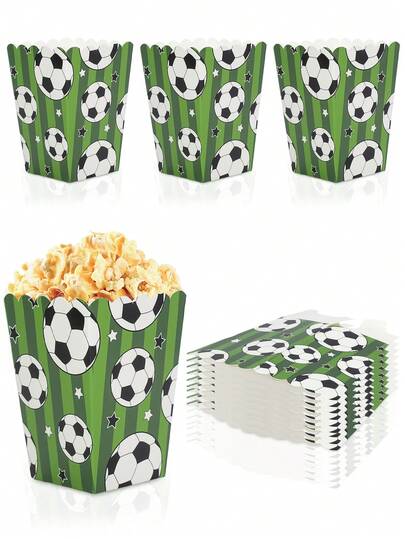 6/12/24个装足球派对爆米花盒，一次性足球条纹星形图案纸质爆米花桶，结实耐用的纸质零食容器，适合男孩足球生日派对、世界杯观赛派对、男孩比赛日，完美盛装爆米花、零食和派对装饰。