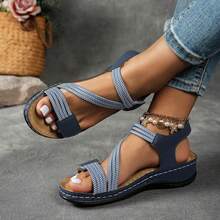 Orthopedic Wedge Sandals Women 2026 Wide Width Platform Sandals With Arch Support Ankle Strap Casual Summer Open Toe Hollow Out Comfortable Vacation Shoes - Màu xanh lam - Xem 5