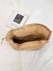 Túi tote 2 trong 1 có dây rút, làm từ rơm giấy tự nhiên, họa tiết hình thoi, thích hợp cho kỳ nghỉ, đi biển, đi làm hàng ngày, dã ngoại mùa xuân/hè. - Màu Khaki - Xem 12