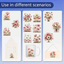 32pcs Spring Floral Theme UV Transfer Stickers - Suitable For DIY, Mugs, Laptops And Water Bottles, Self-Adhesive Plastic Stickers, Mug Decor, Laptop Stickers, Holiday Decorations, Vacation Pattern Design, Bicycle Stickers And Decals - Multicolor - View 3