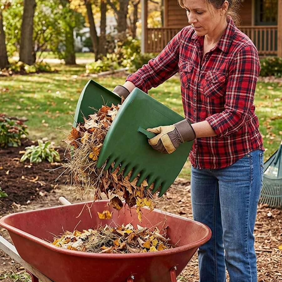 In Stock Outdoor Leaf Rake, Plastic Garden Rake For Collecting Leaves And Tidying Gardens, Maple Leaves, No More Bending, Plastic Leaf Rake For Quick Leaf Collection, Essential For Yard Maintenance, Gardening Tool - Military Green Leaf Rake - View 1