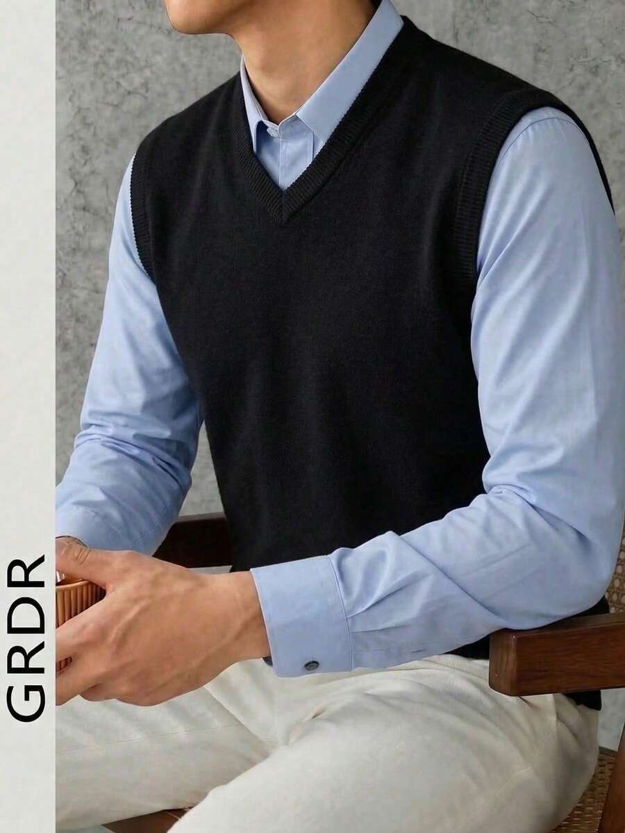 GRDR Men's V-Neck Casual Everyday Versatile Knit Vest