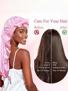 Set de 2 gorros de dormir de satén rosa/negro con cordón, adecuados para cabello largo, trenzas, moños desordenados, cabello rizado, gorro de dormir de satén, gorro de dormir con lazo de satén, para verano, playa, sombrero - Multicolor - Ver 2