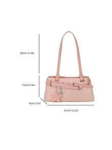 low tea 1 pieza Bolso de hombro de unicolor de piel de PU de baja altura, bolso cuadrado de moda retro para mujer con doble asa superior, cierre con cremallera, adecuado para viajes, compras, citas, regalo para mujer, excelente para ir al trabajo, actividades al aire libre, viajes, senderismo - Rosa - Ver 2