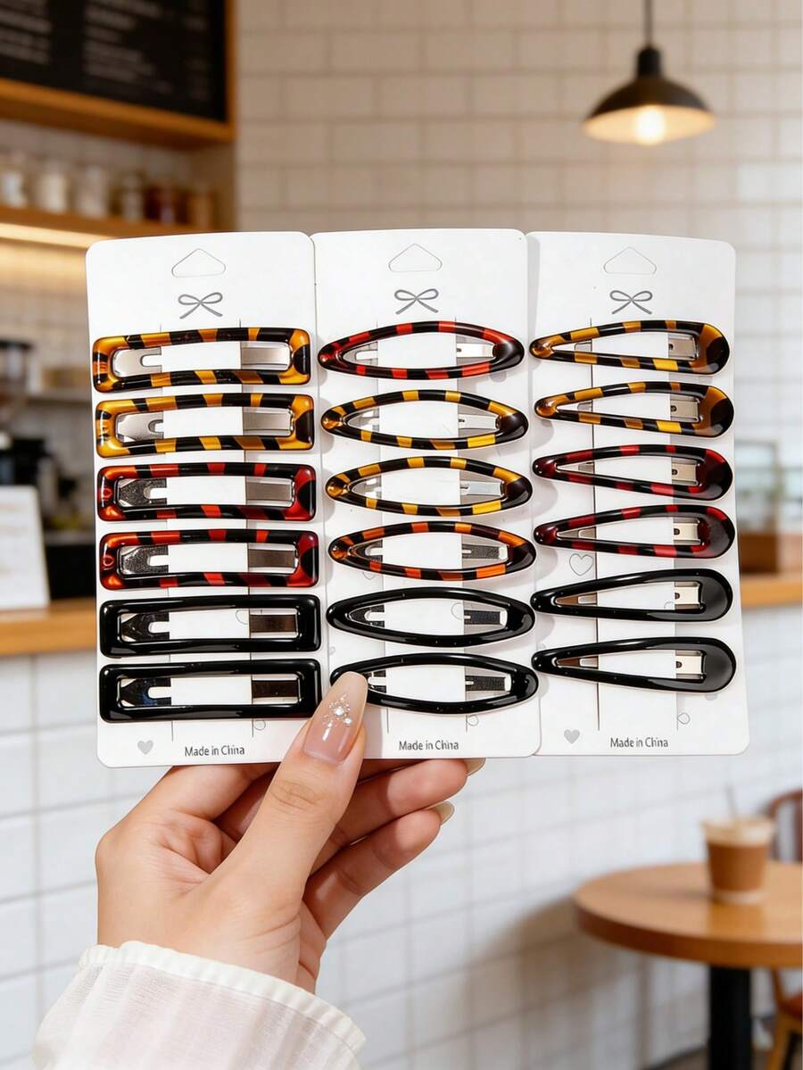 18 chiếc kẹp tóc BB hình giọt dầu vuông và oval in họa tiết da báo thời trang, kẹp tóc mái dễ thương phù hợp cho giáo viên, học sinh, mùa tựu trường, phụ kiện tóc và sử dụng hàng ngày cho phụ nữ, mùa hè, kỳ nghỉ, du lịch, kẹp tóc, dự tiệc.