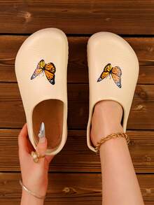 Plus Size Women's Chef Mule Shoes, Wear-Resistant Breathable Clogs, Casual Kitchen Work Shoes, Elegant Butterfly Pattern Design, Suitable For Food Service, Nurses And Medical Staff, Durable And Lightweight, Multiple Fashionable And Comfortable Colors - Khaki - View 5
