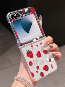 1pc Fashion Simple Matte PC Material Simple Cute Fruit Strawberry Element Folding Phone Case, Can Protect And Prevent Falling For: SamsungGalaxy Zflip 3/Zflip 4/Zflip 5/Zflip 6/Zflip 7/ Find N3 Flip/ Razr 50 Ultra/ Razr 60 Ultra/ 60/ Lola Razr 50/XiaomiMIX Flip/Galaxy Z Flip7 FE - Clear - View 15