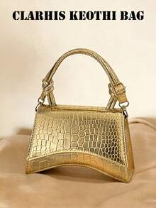 Fashionable Mini Commuter Convenient PU Material Design Women Handbag - Gold - View 9