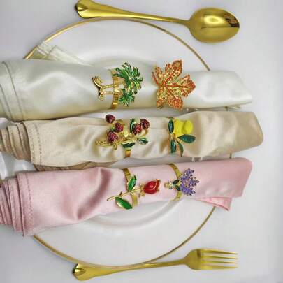 6pcs Hotel Display Room Decor Napkin Rings, Tree, Flower, Fruit Napkin Holders, Hotel Tabletop Napkin Rings