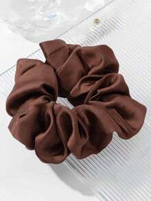 1pc Women's Minimalist Fashion Large Satin Scrunchie Hair Accessory - Coffee Brown - View 3