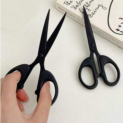 1 Set Of 16cm Black Rust-Resistant Blades Household Scissors, 18cm Non-Stick Scissors, Office Scissors, Easy To Clean