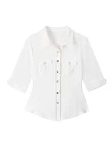 Áo croptop gợi cảm, áo sơ mi co giãn tiện dụng cho nữ, áo kiểu trắng đa năng. - trắng - Xem 4