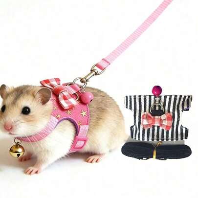 1 Set Pet Harness & Leaf Decor Outfit, With Bow Tie & Bell, Suitable For Guinea Pigs, Hamsters, Mice, Squirrels And Other Pets For Outdoor Walking, Vest