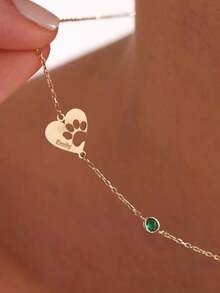 1pc Personalized Heart-Shaped Birthstone Pendant Necklace, Customized Name Heart Pendant, 18K Gold Plated Stainless Steel Material, Can Customize English Name And Birthstone, Minimalist Style, Gift For Her, Stainless Steel Jewelry, Silver/Gold Heart-Shaped Birthstone Necklace, Suitable For Bridesmaid Accessories, Birthday, Anniversary, Halloween, Christmas Gifts - Multicolor - View 8