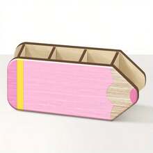 粉色铅笔形木质笔筒 | 可爱学生桌面文具收纳盒 - A - 查看 4