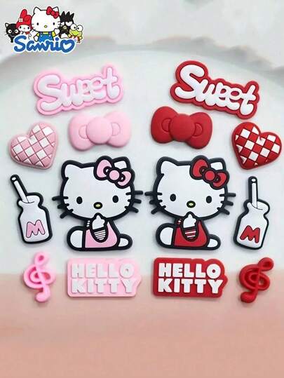 SANRIO Juego decorativo de 7 piezas con temática de gatitos, adecuado para fundas de teléfono, tazas, refrigeradores, artículos de papelería, zapatos, bolsos, mochilas, mantas, cajas y otros artículos decorativos