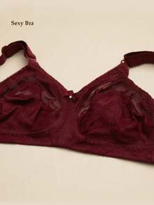 1pc Women's Sheer Lace Nylon Bra, Wireless & Non-Padded With Breathable Sexy Simple European & American Style, Plus Size For Home, Office And Outdoor Wear, Lingerie, Lift - Burgundy - View 9