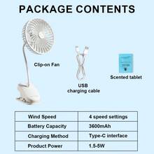 多功能夹式风扇，4 档风速可调，可充电电池供电 - 360° 旋转个人风扇，适用于家庭、健身房、办公室、学生和旅行等场合。 - 白色 - 查看 10