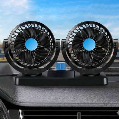Ventilador Doble para Auto 360° – Sistema de Enfriamiento Potente con Ajuste de Velocidad, Bajo Ruido y Rotación Ajustable