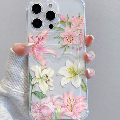 Flower Floral Perforated Card Holder Anti-Fall Phone Protective Case Compatible With Apple 16promax/11/12/13/14plus/15pro/17air