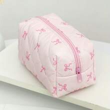 1 buah Tas Kosmetik Segi Delapan Kecil, Motif Pita, Desain Segi Delapan, Portabel, Dapat Memuat Lipstik, Bedak Padat, Lip Gloss, Perlengkapan Makeup, Tas Makeup Portabel Pita Merah Muda, Penyimpanan di Rumah, Perjalanan, Perlengkapan Sekolah - Tas kosmetik dan rias wajah - View 4