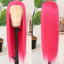 13x4 Free Part Mint Green Long Straight Lace Front Wigs Glueless Long Silky Straight Wigs Pre Plucked HD Lace 180% Density Light Green Wig Soft Free Part Wear And Go Lace Front Wigs For Fashion Women Party & Daily Wear 26 Inch - 玫紅色 - 查看 6