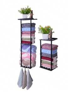 1pc No Drill Towel Rack - Self-Adhesive Towel Rack With Shelf, Bathroom Towel Rack, Can Be Stuck On Bathroom Wall - Black - View 6