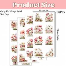 32pcs Spring Floral Theme UV Transfer Stickers - Suitable For DIY, Mugs, Laptops And Water Bottles, Self-Adhesive Plastic Stickers, Mug Decor, Laptop Stickers, Holiday Decorations, Vacation Pattern Design, Bicycle Stickers And Decals - Multicolor - View 7