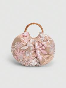 Women's Exquisite Floral Embroidery Sequin Cloud Bag, Vintage Chinese Style, Luxury Handbag, Elegant Evening Bag - Beige - View 7