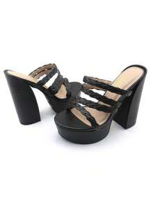 lunryet Womens Natia Open Square Toe Block Heel Dress Sandals - Black - View 9