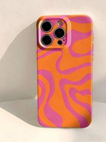 Funda rígida minimalista para teléfono con patrón asimétrico ondulado de color rosa, diseño de arte simple, bloque de color asimétrico y película brillante con agujero fino, compatible con iPhone 11/12/13/14/15/16 Pro Max, regalo de primavera - Multicolor - Ver 2