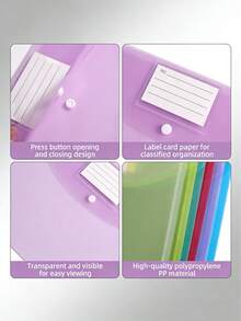 Customizable A4 Rounded Cover Name Card File Folder, Waterproof Transparent Cross-Border Plastic Document Organizer Bag, PP Snap Matte Stationery Bag, Student/Office Document Folder - Multicolor - View 4