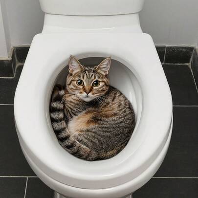 1 pièce Autocollant de toilette 3D drôle en forme de chat - Autocollant étanche et adhésif pour couvercle de toilette, design réaliste de chaton, décoration de salle de bain humoristique pour la maison, la salle de bain des invités et les amateurs d'animaux de compagnie, facile à appliquer et à retirer