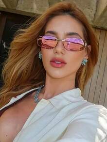 欧美夏季新款Y2K性感少女时尚眼镜，一体式字母时尚眼镜，Y2K超薄环绕式时尚眼镜，女士沙滩配饰眼镜 - 鍍膜粉 - 查看 1