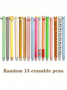 13pcs Erasable Cute Animal Shaped Neutral Pens, Includes Lion, Rabbit And Tiger Patterns, With Erasers, Smooth Writing, Suitable For Students To Practice, Take Notes And Exams - Sets - View 1