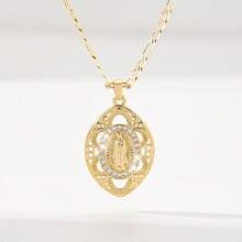 1 pieza Collar con colgante de la Virgen de Guadalupe de estilo vintage con incrustaciones de cobre y circonita, edición limitada, adecuado para regalos de Navidad/Acción de Gracias/Halloween/Día de la Madre/Día de San Valentín para parejas/amigos/padrinos, Primera Comunión Católica, uso diario y festivo, oración - Amarillo Oro - Ver 8