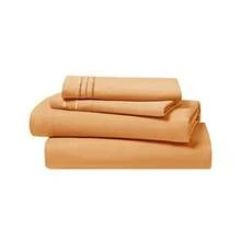 CLARA CLARK Colección Premier 1800 Lujoso Juego de sábanas de Microfibra Bordado de 3 líneas Doble Apricot Buff Orange 1 uds. por Paquete - Chabacano - Ver 5