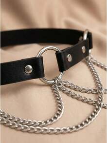 1件哥特风性感金色双链流苏腰带，适合万圣节派对或日常穿着 - 黑色 - 查看 3