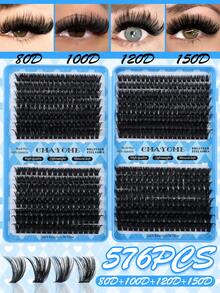 640/592/576片假睫毛套装，高容量假睫毛，居家DIY，包含睫毛胶、定型液、睫毛刷、镊子，新手友好型睫毛嫁接套装，打造蓬松浓密自然的睫毛效果，便携旅行装，混合款式睫毛+睫毛胶+睫毛刷 - 彩色 - 查看 15